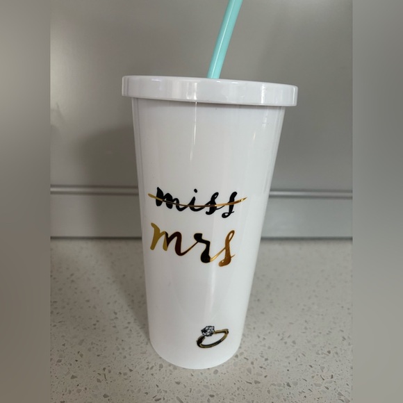 Kate Spade White 'Miss to Mrs' Tumbler with Straw - Picture 1 of 4